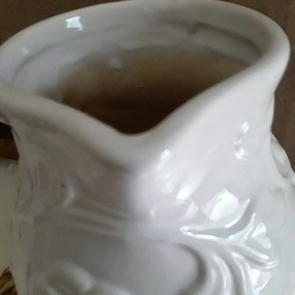 Ceramic Pitcher with Raised Floral Motif - Picture 5 of 7